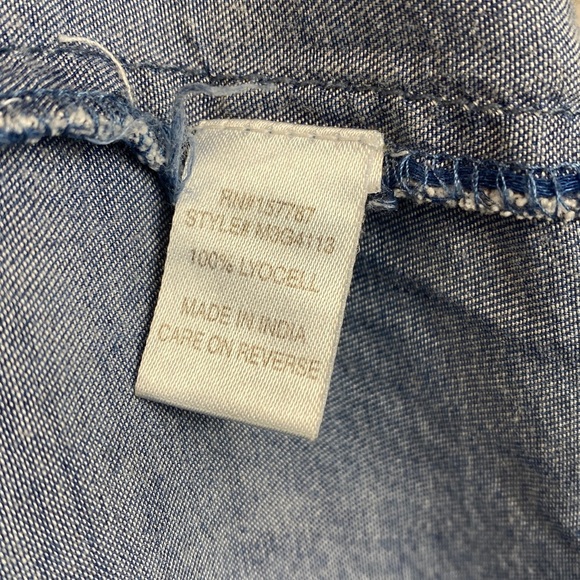 Inner Circle chambray denim maxi dress L full swing tiered skirt pockets cowgirl - Picture 7 of 10